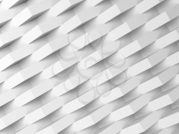 Abstract white background, diagonal geometric relief pattern, corners over wall, digital 3d render 
