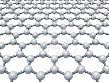 Graphene layer, schematic molecular model of hexagonal lattice isolated on white background, 3d render illustration