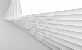 Abstract background, geometric wall installation of white sheets. 3d render illustration