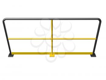 Yellow and black steel industrial handrail railing section isolated on white background. 3d render illustration