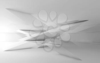 Abstract white interior background, intersected low poly structures. Digital 3d illustration, double exposure effect