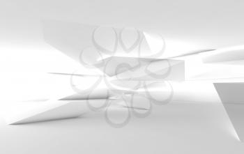 Abstract white background, intersected glowing low poly structures. Digital 3d illustration, double exposure effect