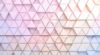 Abstract colorful digital background with mosaic triangles pattern on front wall, 3d render illustration
