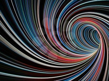 Abstract digital graphic background, colorful empty twisted tunnel of glowing lines, 3d illustration