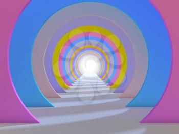 Abstract background colorful tunnel interior. 3d render illustration