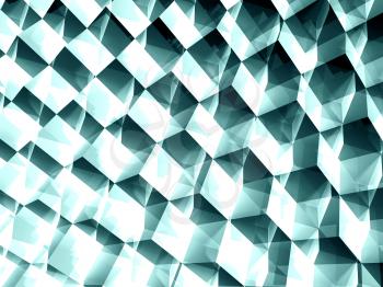 Abstract geometric pattern, shiny blue cubes structure background, 3d render illustration