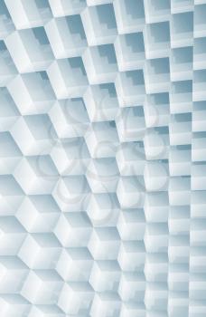 Abstract geometric pattern, vertical digital background with shiny cubes structure, blue toned 3d render illustration