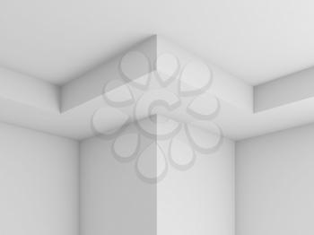 White abstract interior, upper fragment of large corner column structure. 3d render illustration
