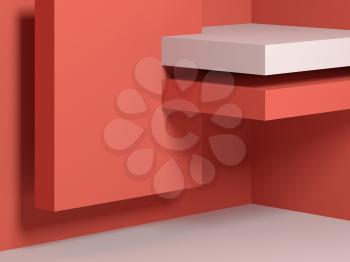 Abstract red white geometric installation. 3d render illustration