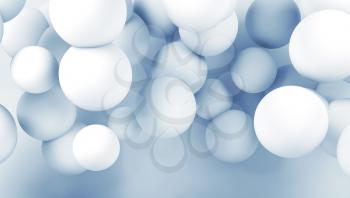 Cloud of white abstract spheres. Digital background, blue toned 3d render illustration