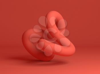 Geometrical representation of torus knot. Abstract red installation. 3d rendering illustration