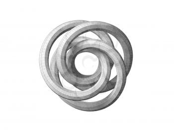 Torus knot geometrical representation. Abstract object isolated on white background. Graphite pencil stylized 3d rendering illustration