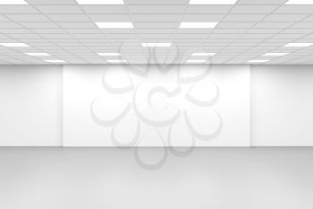 Abstract empty open space office, white symmetrical interior background, 3d rendering illustration