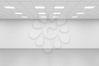 Abstract symmetrical empty open space office interior background, front view, 3d rendering illustration