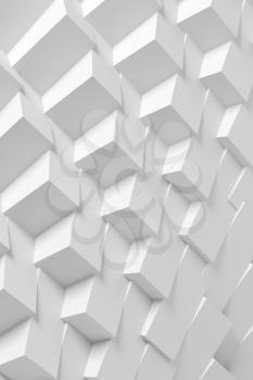 Abstract white geometric pattern, digital background with parametric cubes structure, vertical 3d render illustration 