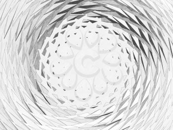 Abstract white mosaic round pattern with copy-space area in the middle. Graphite pencil stylized graphic background, 3d rendering illustration