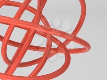 Red shiny geometric shape. Abstract installation on white background. 3d rendering illustration