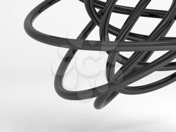 Black shiny geometric shape. Abstract installation on white background. 3d rendering illustration