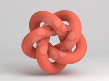Torus knot. Abstract red object on white background. 3d rendering illustration