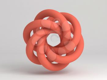 Torus knot. Abstract red object on white background with soft shadow. 3d rendering illustration