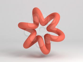 Torus knot on white background. Abstract red round object, 3d rendering illustration