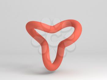 Abstract red round object. Torus knot over white background. 3d rendering illustration