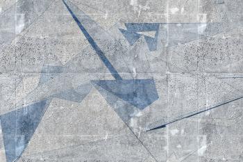 Abstract polygonal background texture, pattern with blue drawing over gray concrete wall. 3d rendering illustration