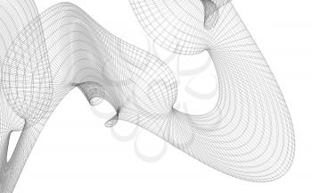 Abstract black parametric wire-frame mesh structure isolated on white background, 3d rendering illustration