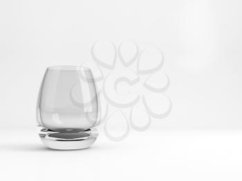 Standard empty Tumbler glass with soft shadow stands over white background, 3d rendering illustration