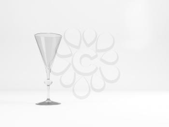 Empty standard Sherry dessert wine glass with soft shadow stands over white background, 3d rendering illustration