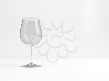 Empty standard Burgundy red wine glass with soft shadow stands over white background, 3d rendering illustration
