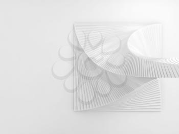 Abstract digital geometric background, white parametric spiral stairs installation, 3d rendering illustration