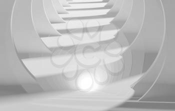 Abstract white tunnel perspective, background pattern with double exposure effect. 3d rendering illustration