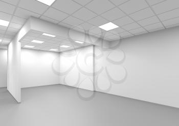 An empty white office interior background, 3d rendering illustration