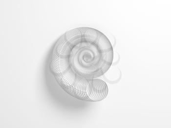 Abstract round spiral shell structure made of circles over white background, 3d rendering illustration