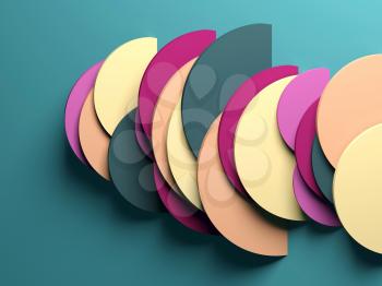 Abstract colorful installation, flat lay background, 3d rendering illustration