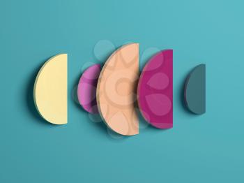 Abstract minimal colorful installation over flat background, 3d rendering illustration