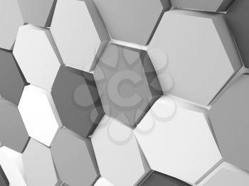 Abstract background pattern with gray white hexagonal blocks. 3d rendering illustration