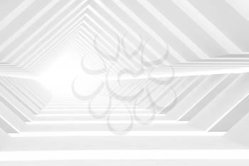 Abstract empty white tunnel perspective, digital graphic background. 3d rendering illustration