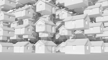 3d array of small white houses, futuristic town block abstract cgi representation, 3d rendering illustration