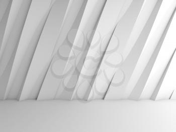 Abstract white interior background with parametric geometric pattern on the front wall, 3d rendering illuatration