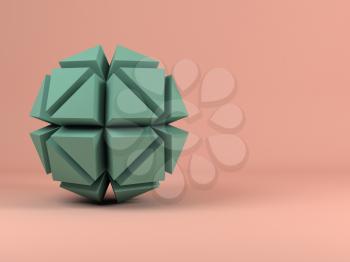 Abstract green geometric object over soft toned background, 3d rendering illustration