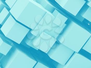 Abstract cgi background with random sized blue cubes. Digital cloudy data storage concept. 3d rendering illustration