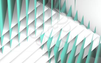 Abstract geometric background, installation of intersected blue and green paper sheets. 3d rendering illustration