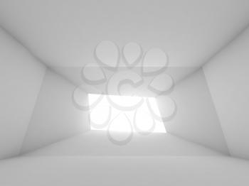 Abstract empty white interior with light portal, front view. 3d rendering illustration