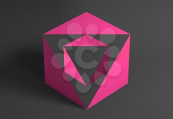 Abstract minimal geometric installation, pink cubes with dark corners. 3d rendering illustration
