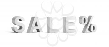 White bold Sale text isolated on white background with soft shadow, 3d rendering illustration 