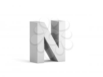 White bold letter N isolated on white background with soft shadow, 3d rendering illustration 
