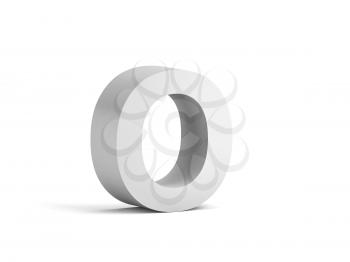 White bold letter O isolated on white background with soft shadow, 3d rendering illustration 