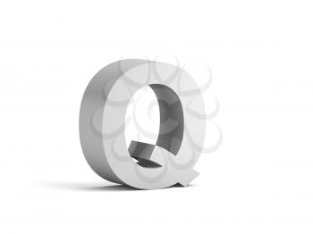 White bold letter Q isolated on white background with soft shadow, 3d rendering illustration 